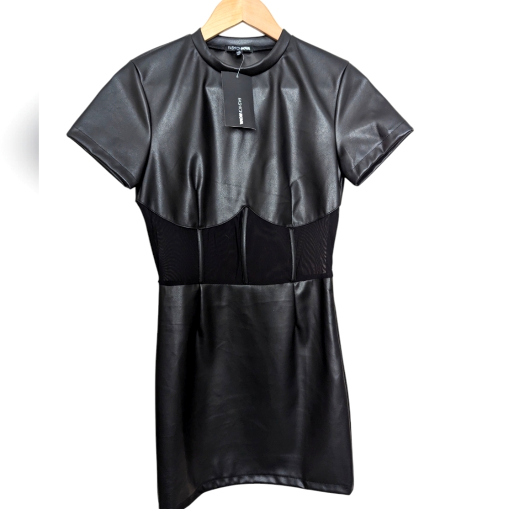 FASHION NOVA Roxanne Faux Leather‎ Mini Dress Black Medium
